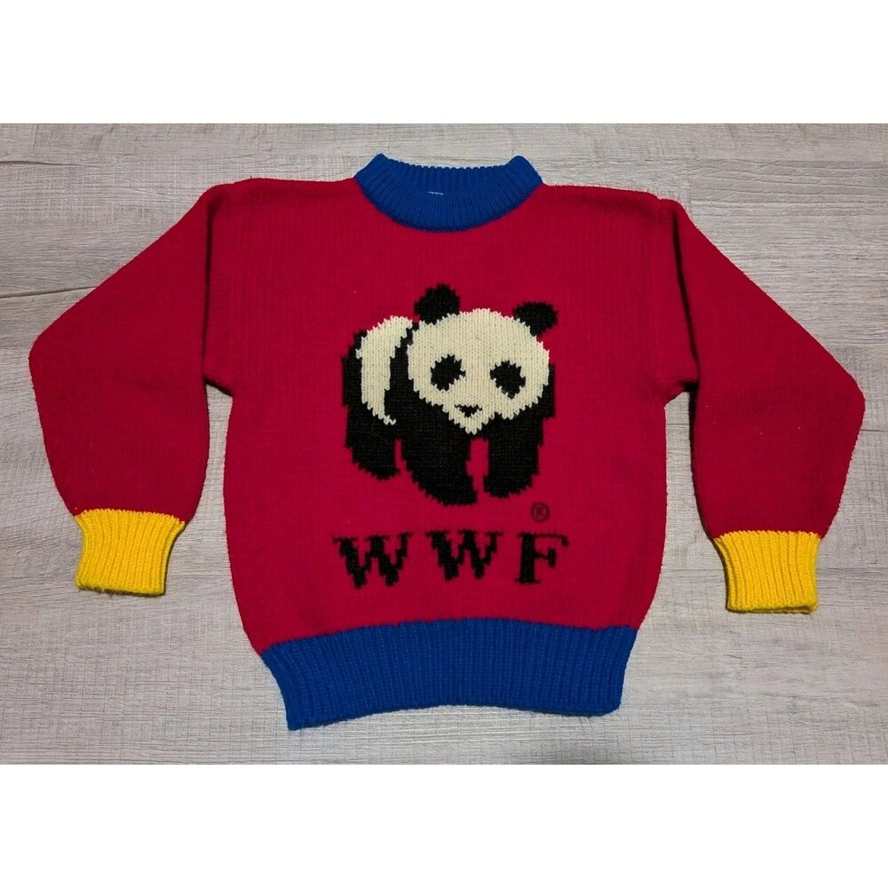 Vintage WWF Panda Logo Colorblock Sweater Toddler Boys Sz 5 Cynthia McKinney